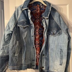Oversized Blue Denim Jacket with Patterned Lining